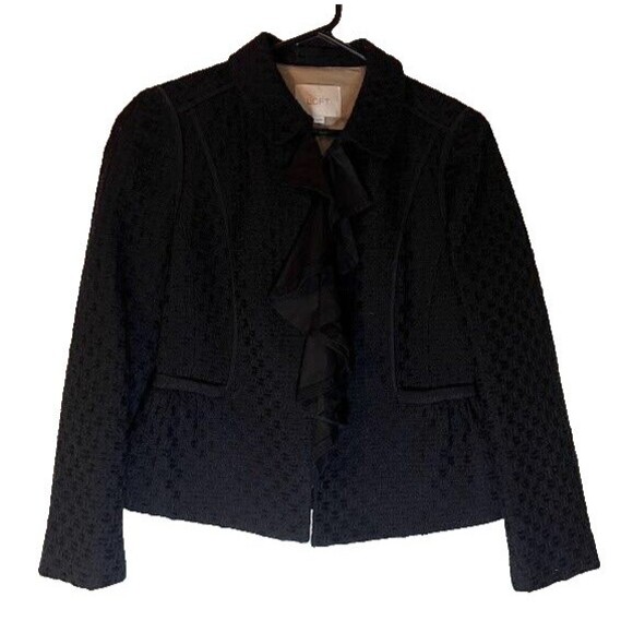 Loft Jacket 2 Short Wool Blend Peplum Ruffle Neckline  Corpcore Business Dressy - Picture 1 of 6